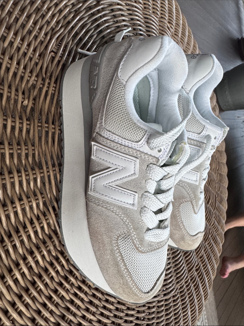 New Balance Women’s White and Light Gray Platform Sneakers - Picture 6 of 10